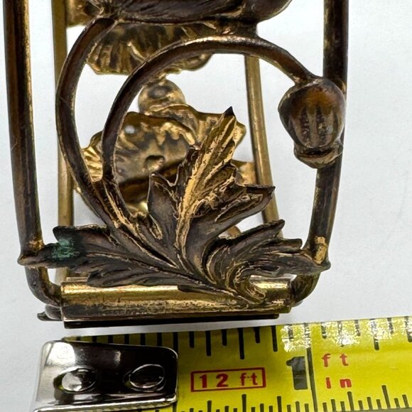 Victorian Repousse Brass Cuff Bangle With Floral Design Vintage - Picture 3 of 12